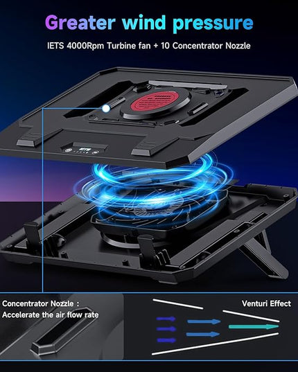 IETS GT300 Upgraded Laptop Cooling Pad with Adjustable Stand, Turbo Boosted Cooler for Rapid Cooling 10-17inch Gaming Laptop, Flexible Sealing Ring，Featuring Air Filtration and USB Hub