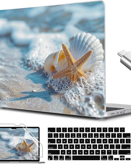 CISSOOK Compatible with MacBook Air 13.6 inch Case 2025 2024 2022 Release M4 A3240 M3 A3113 M2 A2681, Plastic Hard Shell Protective Case with Keyboard Cover Screen Protector, Beach&Shell