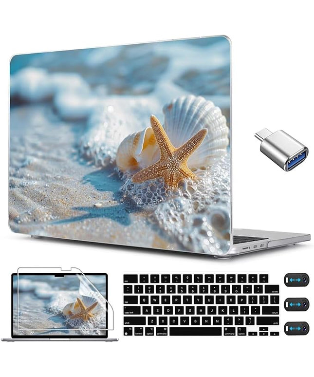 CISSOOK Compatible with MacBook Air 13.6 inch Case 2025 2024 2022 Release M4 A3240 M3 A3113 M2 A2681, Plastic Hard Shell Protective Case with Keyboard Cover Screen Protector, Beach&Shell