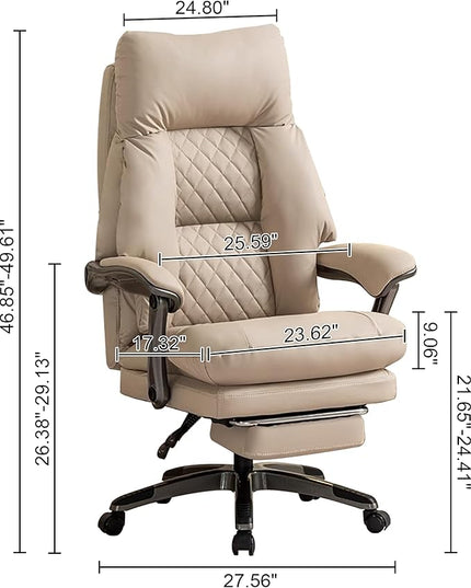 Henry Massage Office Chair with Heating Ventilation for Heavy Duty,Leather Recliner Executive Desk Chair (Beige)