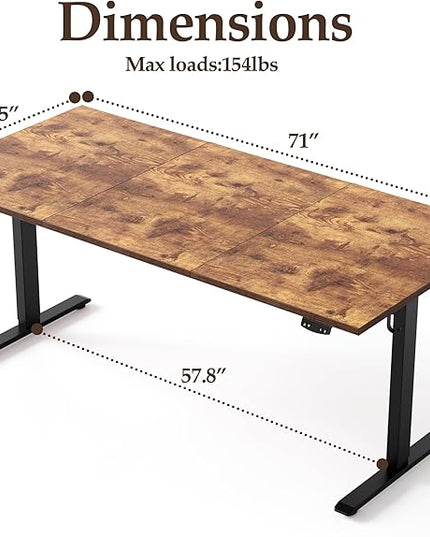 Klicelor 71 Inch Large Electric Standing Desk, Height Adjustable Office Desk, Sit Stand Up Computer Gaming Desk with Memory Preset, Three-Piece Desktop, Rustic Brown