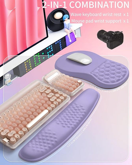 Hokafenle 2in1 Combination, Wave Keyboard Wrist Rest and Ergonomic Curvature Mouse Pad Wrist Support for Relieve Wrist Pain, Filled with Soft Cushion Memory Foam, Purplish Blue
