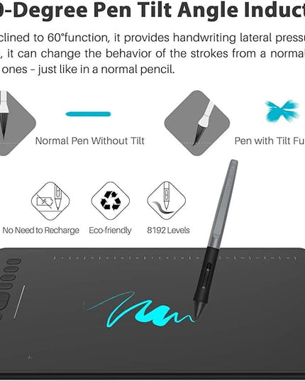 HUION Inspiroy H1161 Graphics Drawing Tablets, Touch Strip and 8192 Pen Pressure Sketch Tablet with Battery-Free Stylus,10 Shortcut Keys, Compatible with Android, Windows, and Mac Black