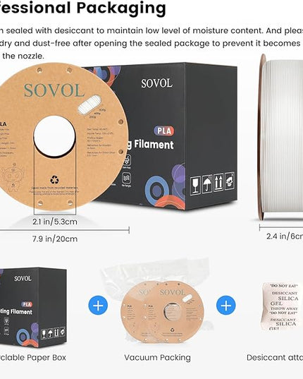 Sovol PLA 3D Printer Filament 2kg (4.4 lbs) Spool Printing Materials, Wiring Tightness, Dimensional Accuracy +/- 0.03 mm, 1.75 mm, Black+White