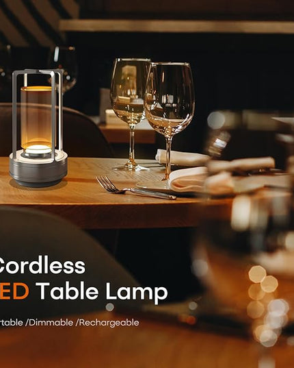 Portable Metal Table Lamp for Indoor/Outdoor ,Rechargeable Cordless LED Lamp, 3-Colour Infinitely Dimming Battery Powered Small Desk Lamp, Restaurant/Bedroom/Bar/Coffee/Camping Light (Sliver Set of 2)