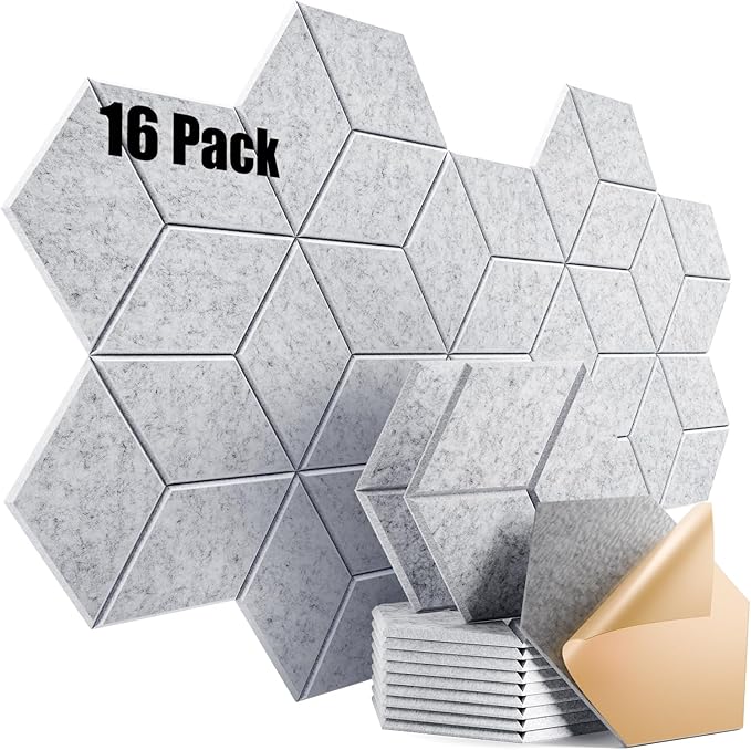 16 Pack Self-adhesive Acoustic Panels 12" X 10" X 0.4" - Sound Proof Foam Panels for wall with High Density, Y-Lined Design, Flame Resistant, Absorb Noise and Eliminate Echoes(Silver Gray)