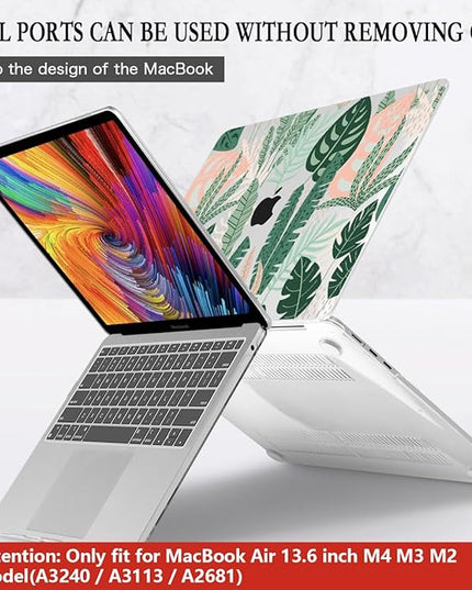 CISSOOK MacBook Air 13.6 inch Case A2681 M2 A3113 M3 with Touch ID, Tropical Palm Leaves, Hard Shell, Keyboard Cover, Screen Protector, Type C Adapter