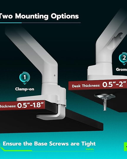 ARES WING Ultrawide Monitor Arm White for 17 to 49 Inch Heavy Duty Curved Screen, Holds 44 Lbs, Adjustable Gas Spring Monitor Arm Desk Mount with C Clamp, Grommet Base, 75/100 Vesa Mount