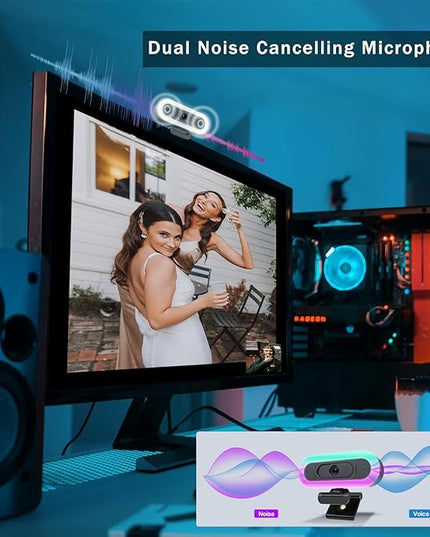 2K USB C Camera Autofocus PC Webcam with Dual Microphones/Ring Light/Fill RGB Light/Cover, 65°FOV, Plug and Play Web-Cam Streaming Web Camera for Desktop Computer Laptop Mac Zoom