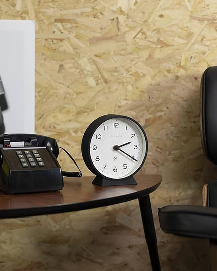 NEWGATE® M Mantel Echo Desk Clock | Modern Round Design | Black | Easy to Read Numbers | Contemporary Style for Desk, Table, Shelf or Bedside