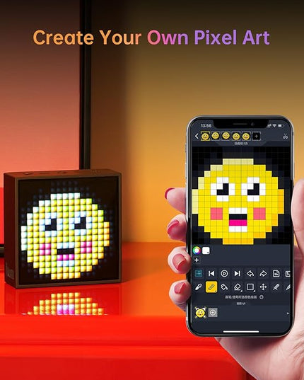 Divoom TimeBox Evo -- Pixel Art Bluetooth Speaker with 16x16 LED Display APP Control - Cool Animation Frame & Gaming Room Setup & Bedside Alarm Clock- Black