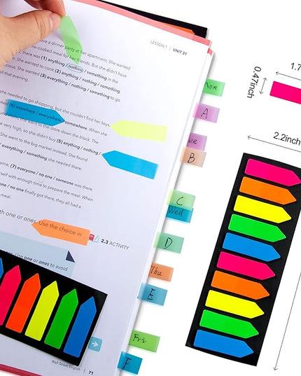 Golcellia Fluorescent Translucent Sticky Note Flags, 2400 Pcs Total, Pack of 10 Color Tabs, Arrow Sticky Notes, Page Flag Markers, Arrow Index Tabs