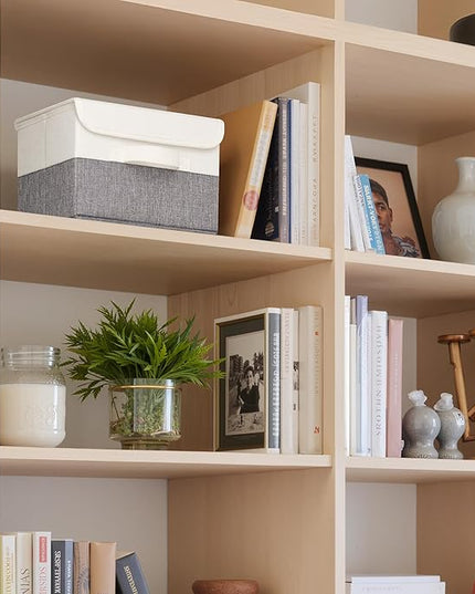 GRANNY SAYS Small Storage Bins with Lids, Small Storage Boxes, Shelf Baskets for Shelf, Collapsible Storage Bins for Living Room, Bedroom, 10x8x7 Inch, White/Gray, 2-Pack