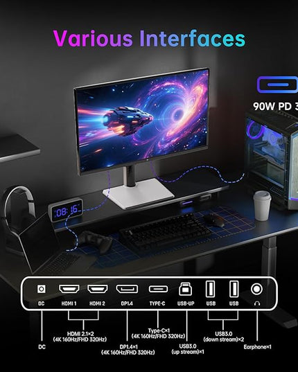 KTC 27 Inch 4K Gaming Monitor, Dual Mode UHD 160Hz & FHD 320Hz, Fast IPS, HDR400, Adaptive Sync, 90W Type-C, HDMI 2.1 & DP 1.4, Height Adjustment PC Monitor, VESA, KVM Support, H27P6