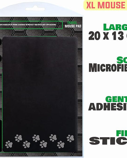 Mouse Pad Adhesive Bottom - Peel and Sticks to Any Surface - Travel Large Size - Portable (XL - Dog PAW Black)