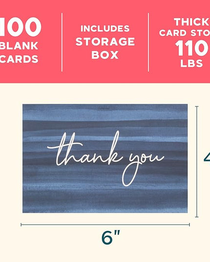 VNS Creations Thank You Cards With Envelopes Bulk Set & Stickers - 100 Pack 4x6 Blank Thank You Notes Bulk Box Set - Large Note Card Small Business, Wedding, Baby Shower & Bridal Shower - Ombré