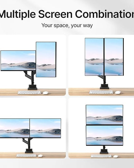 monTEK Dual Monitor Mount Tall Monitor arms for 2 Monitors for 17 to 35 Inch Curved Screen Holds 35 Lbs Adjustable Heavy Duty Monitor Desk Mount Cable Management, VESA 75/100mm, MA1007PBK-D