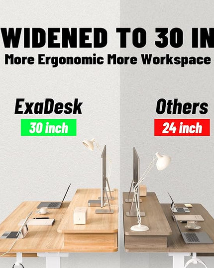 48 * 30 Inches Electric Standing Widened Desk Adjustable Height with 4 Drawers, Double Storage Shelves, Home Office Workstation Sit Stand up Desk (Nature)