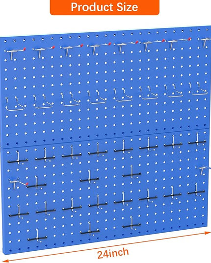 TORACK Metal Pegboard Wall Organizer 24" x 24" or 12" x 48", 70 PCS Tools Storage Pegboard for Garage Tool Organizer Pegboard with Peg Board Hooks for Workbench(Blue)