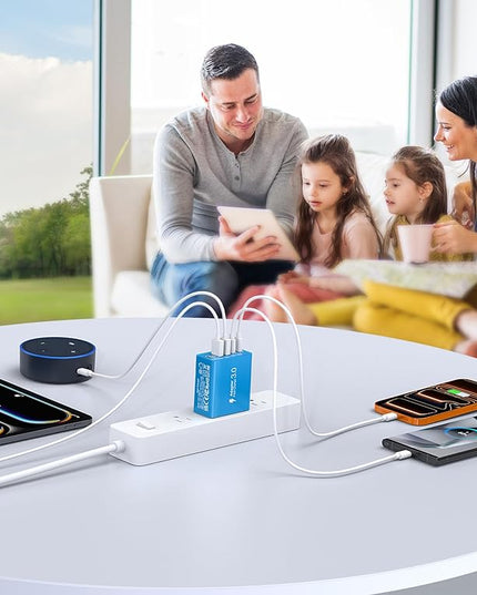 [2-Pack] USB C Wall Charger, 60W USB C Charger Block 5-Port PD Fast Charging Blocks,2USB C+3USB A Multiport Plug,Type C Power Adapter Brick Cube for iPhone17/16/15/14/Pro,iPad,Samsung,for Switch（Blue）