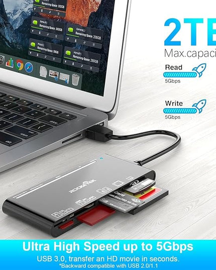 USB 3.0 SD Card Reader, 7-in-1 Multi Memory Card Reader for SD SDXC SDHC Micro SD CF MS MMC Camera Memory Card XD Card Reader, Plug and Play Simultaneously Read/Writer(5Gbps) for Mac OS, Windows