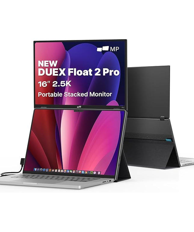 Mobile Pixels Duex Float 2.0 Pro 16" 2.5K Portable Monitor for Laptop, Built-in Kickstand & Speakers Ultra-Thin Laptop Screen Extender | USB-C & HDMI | Plug & Play for Windows, MacOS, Switch, Android