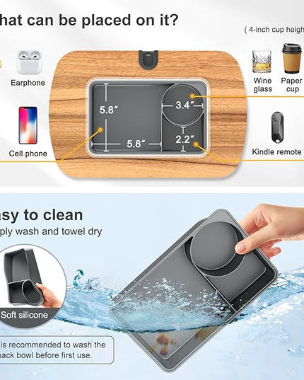 Lap Beanbag Tablet Pillow Stand,Adjustable iPad Holder with Snack Bowl,360° Rotating Clip for 4.7-13" Kindle,Phone,Tablet.Ideal for Hands-Free Reading and Relaxation on Bed,Couch,Recliner,Gray