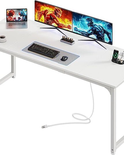 PRAISUN 63 X 24 Inch Office Computer Desk with Power Outlets and USB-C Port, Larger and Longer Gaming Desk, for Home Office, Study, Writing Work from Home Table, Metal Frame, Rustic Brown