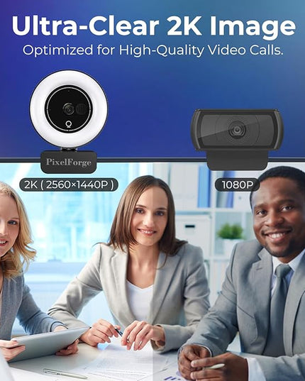 2K Webcam for PC with Microphone & Light & Privacy Cover, Web Camera for Desktop Computer/Laptop/Monitor/Mac, USB Streaming Camera for Zoom/Skype/Teams/Video Calling/Studying and Conference