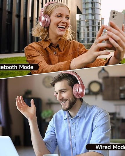 OneOdio Bluetooth Over Ear Headphones, 110 Hrs Wireless/Wired Stereo Sound Foldable Headsets with Deep Bass 50mm Neodymium Drivers for PC/Phone/Tablet - Studio Wireless Pro C, Rose Gold