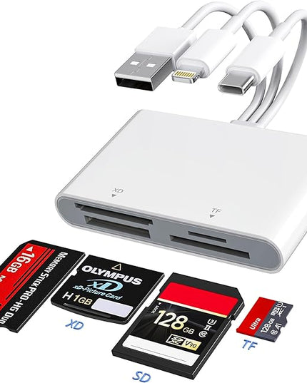 Memory Stick Pro Duo Adapter - XD Picture Card Reader for iPhone/USB C/A, 4 in 1 SD/TF/MS/XD Card Reader Adapter Sony Cybershot Card Reader Support iPhone 17/16/15/14/13/12/11/Pad/PC/Android/Laptop