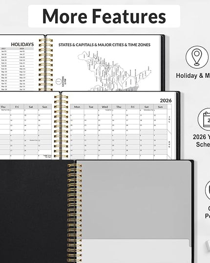 SUNEE 2026 Appointment Book 15-Minute Time Block - Daily, Weekly & Monthly Spiral Planner with Note Section - Thick Paper, Lay-Flat Bound - 8.5 x 11 for Office, School, Men & Women, Black