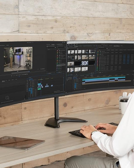 VIVO Dual LED LCD Monitor Mount, Free-Standing Desk Stand for 2 Screens up to 32 Inch, Heavy-Duty Fully Adjustable Arms with Max VESA 100x100mm, Black, STAND-V032F