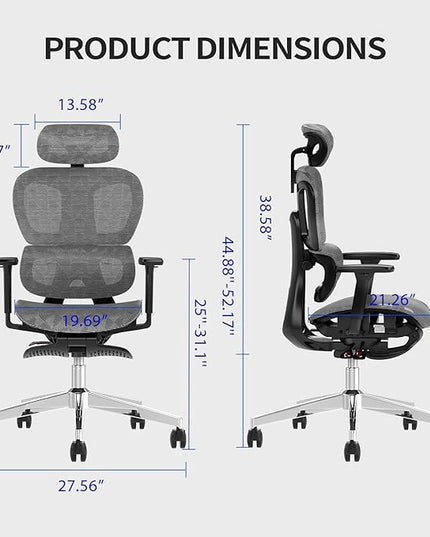 PatioMage Ergonomic Office Chair, Big and Tall Desk Chair with Adjustable Lumbar Support & Seat Depth, High Back Computer Chair, Swivel Mesh Chairs with Wheels for Home Office, Darkgrey