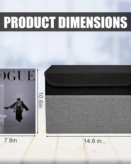 Large 22 Quart Linen Fabric Foldable Storage Bin Cube Organizer Basket with Flip-Top Lid & Handles, Clothes Blanket Box for Home, Office, Closet, Black & Gray, 4 Pack 14.6 x 9.5 x 9.5