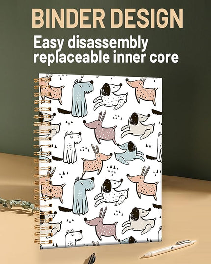 Spiral Journal Notebook for Women,A5 College Ruled Notebooks 6"x 8.4",120 Pages Lined Journal with Premium Thick Paper,Perfect for School Office Home Gifts(Cute Dogs)