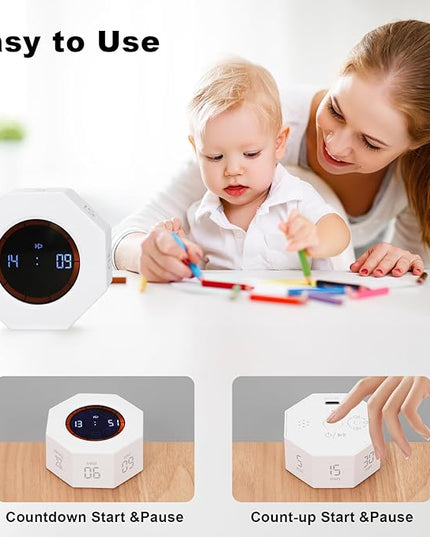 Rechargeable Pomodoro Timer, 8-Angle Auto-Rotating Screen with Gravity Sensor, Digital Timers for Classroom, Small Kitchen Timers for Cooking, Work and Study (Pearl White)