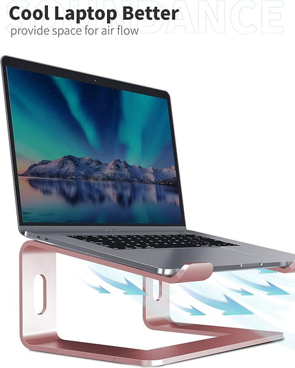 SOUNDANCE Laptop Stand, Aluminum Computer Riser, Ergonomic Laptops Elevator for Desk, Metal Holder Compatible with 10 to 15.6 Inches Notebook Computer, Gold Pink