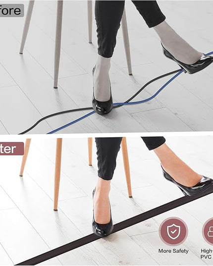 Floor Cord Cover Self Adhesive Cord Hider Floor Extension Cord Covers for Floor Power Cord Protector Cable Management Prevent Cable Trips Cable Cavity 0.59" W x 0.31" H (Dark Walnut, 3.3Ft)