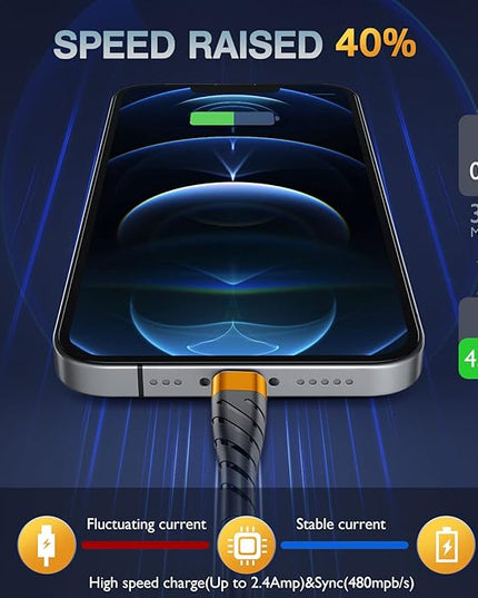 OIITH Apple MFi Certified iPhone Charger Cable 3 Pack 6 Ft, Long Lightning Charging Cord, Fast 2.4A iPhone USB Cord Compatible with iPhone12/11/XS/Max/XR/X/8/8P/7P/6 - Orange
