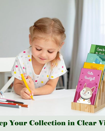 2 Pack 4 Tier Pine Wood Brochure Holder Stand 6 x 9 inch Literature Holder Flyer holder for 5.5 x 8.5 inch 5 x 7 inch Booklets Pamphlets Menus Magazines Multi Purpose Organizer
