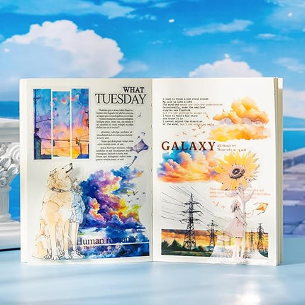 AuriicLeaf Sky Series PET Tape Sticker Set 6 Rolls Featuring Thunderstorm Starry Night Sunset and Foggy Cloud Designs for Scrapbooking Journaling Planner Decoration and DIY Craft