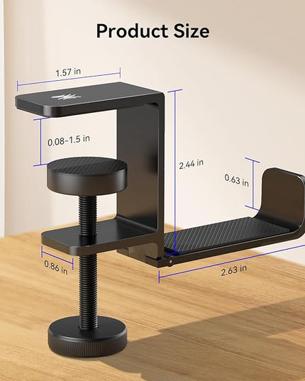 OneOdio MTL99 Foldable Headphone Stand, Metal Headset Holder Space-Saving Table Hook, Clamp-on Under Desk Hanger, Universal Fit Gaming Headphones Mount, Black