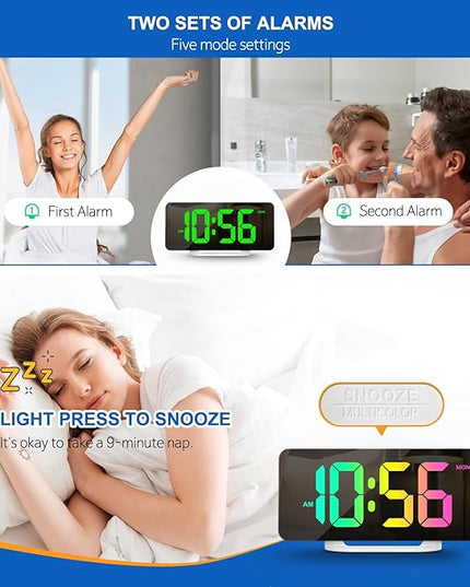 Hournor Digital Alarm Clock, LED Digital Clock for Bedrooms with 10 Color Changing Night Light, Adjustable Brightness, USB Charging Port, Bedside and Desk Clocks for Living Room Office (White)