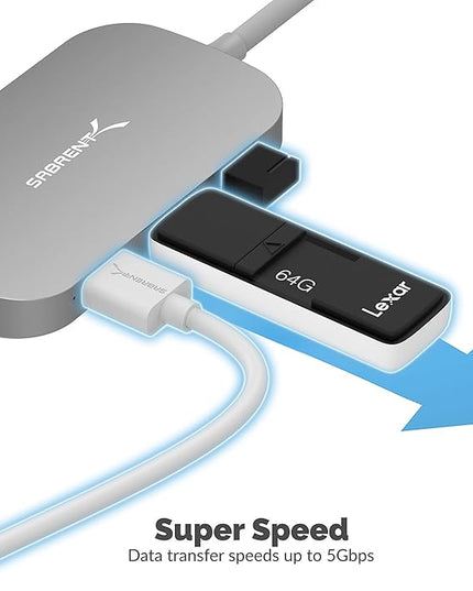 SABRENT 8-in-1 USB Type-C Hub with HDMI(4K) Output, 3 USB 3.0 Ports, 1 USB 2.0 Port, SD/MicroSD Multi-Card Reader [4K and Power Delivery Support] (DS-UHCR)