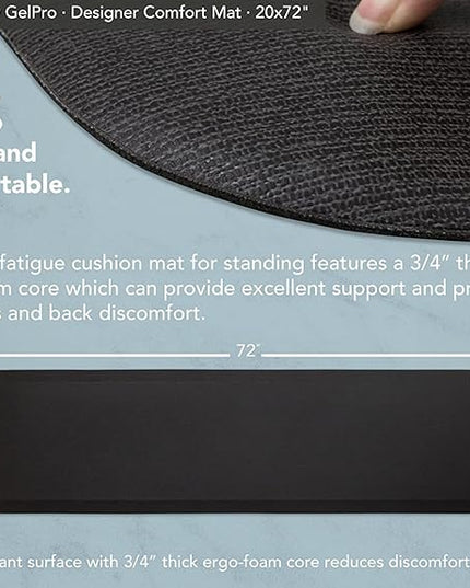 GelPro NewLife Designer Comfort Ergo-Foam Cushioned Anti-Fatigue Kitchen Floor Mat, Stain-Resistant, Waterproof, Non-Slip Padded Desk/Office Mat, 20" x 72", Grasscloth Charcoal