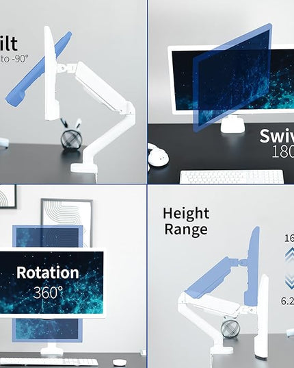 VIVO Single 17 to 32 inch Monitor Height Adjustable Counterbalance Mechanical Arm Desk Stand, Classic, Universal VESA Mount, White, STAND-V001OW