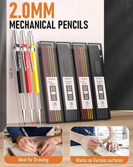 Nicpro 18 Pack Carpenter Pencils Mechanical, Construction Pencils with 60 Refill, Automatic Center Punch and Carbide Scribe Tool, 2.0mm Mechanical Pencil for Woodworking, Best Carpenters Marking Tool