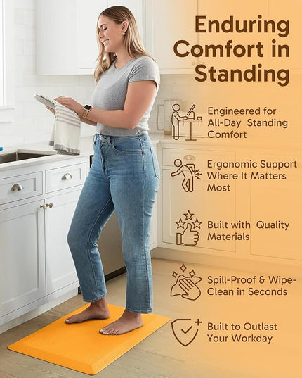 Ophanie Kitchen mats for Floor, 3/4 inch Thick, Kitchen Rugs, 20''x39'' Anti Fatigue Standing Cushioned Mat, Waterproof,Comfort Ergonomic mat for Office, Home, Sink,Orange Non-Slip Bottom
