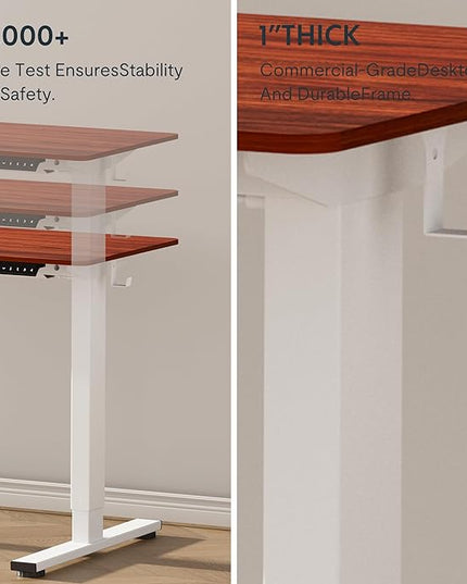 FLEXISPOT EN1 One-Piece Standing Desk with 1-Inch Thick Seamless Desktop, 55"x28" Electric Height Adjustable Desk for Home Office, Multi-Monitor Setups & Easy Assembly, Mahogany